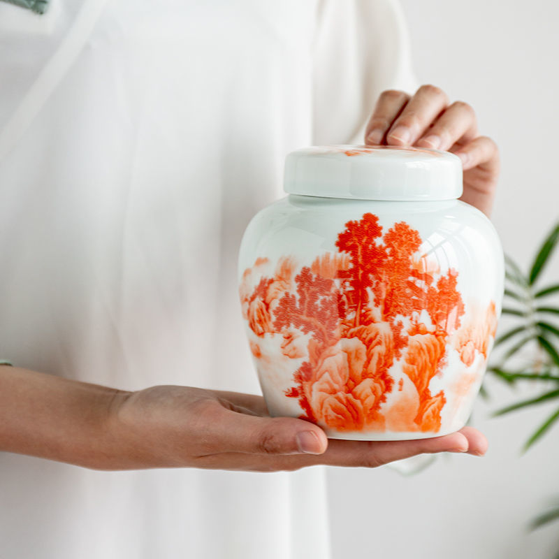 Dry Food Snacks - 風景柄の茶葉・コーヒー保存缶 キッチン食品保存瓶 スナック・ドライフルーツ収納ボックス 高品質磁器製スパイス・パウダー容器