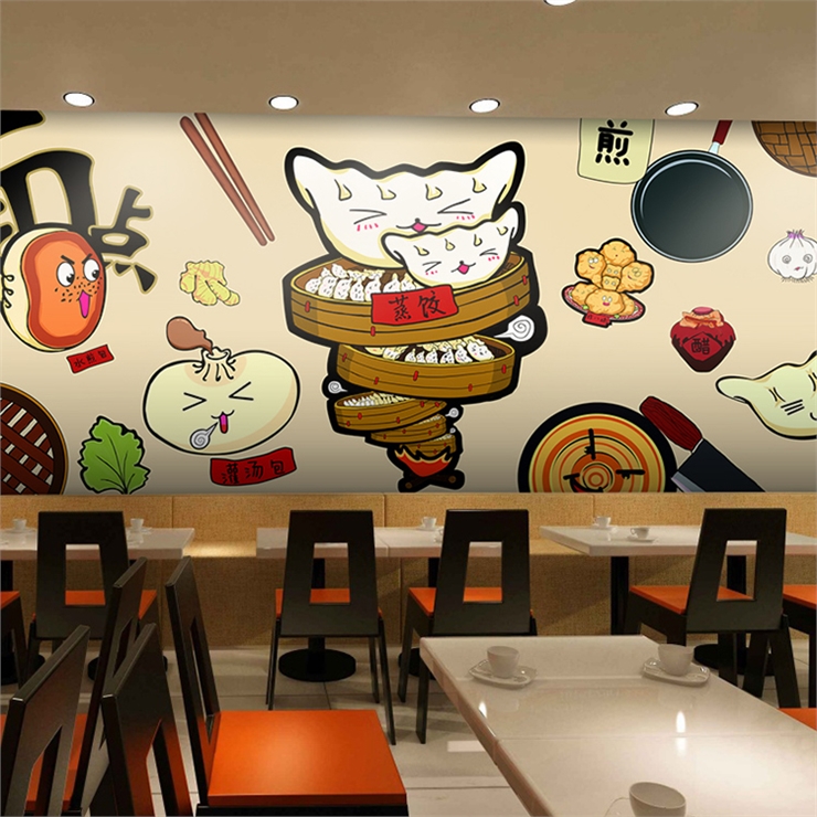 Food Snacks Background - カスタム3D手描き漫画風フード壁紙 中華餃子店 麺屋 スナックバー レストラン 背景壁画