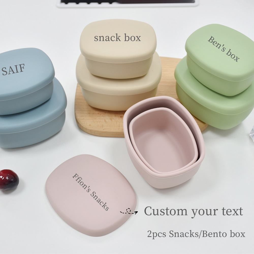 Food Snacks Name - 2個パック 350ml + 200ml シリコン製食品保存容器 名入れ可能