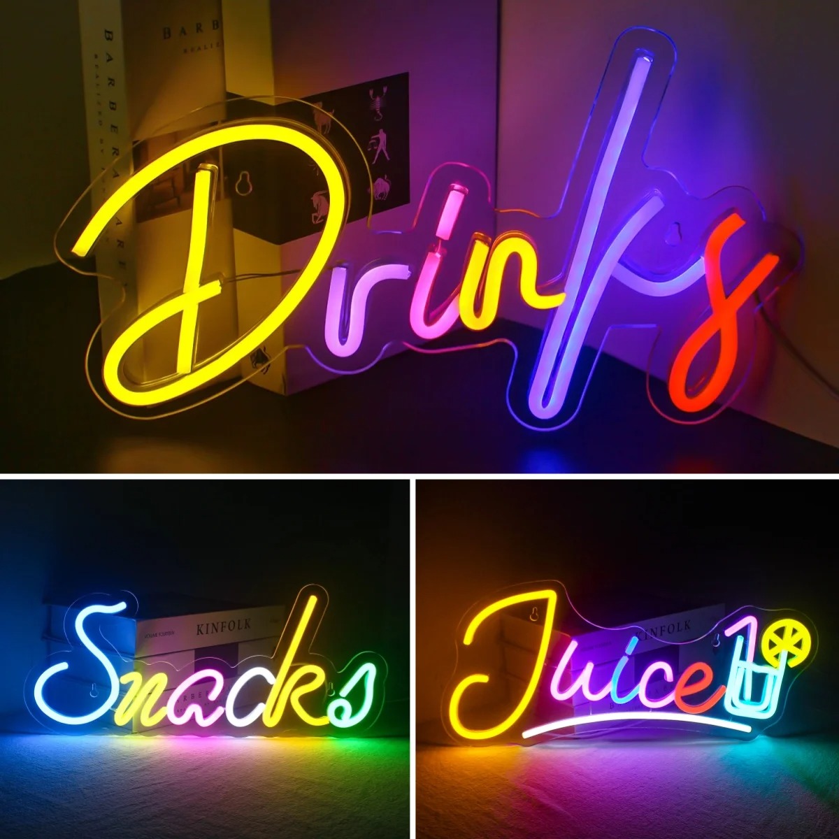Food Snacks Background - ドリンク&スナックバー LED ネオンライトサイン USB 電源 調光可能