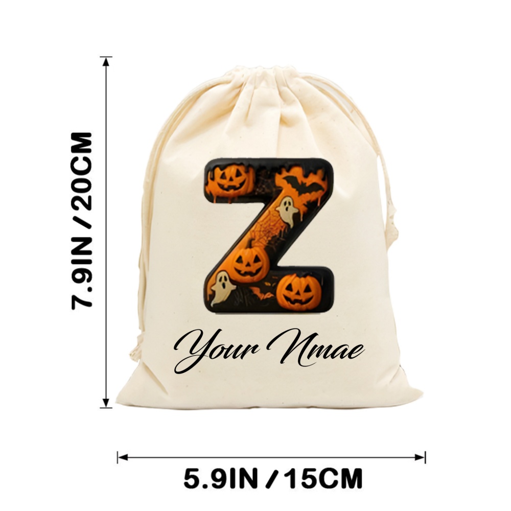 Food Snacks Name - パーソナライズされたカスタム名イニシャル文字ハロウィン巾着ポーチ模造リネンギフトバッグキャンディスナック収納包装袋