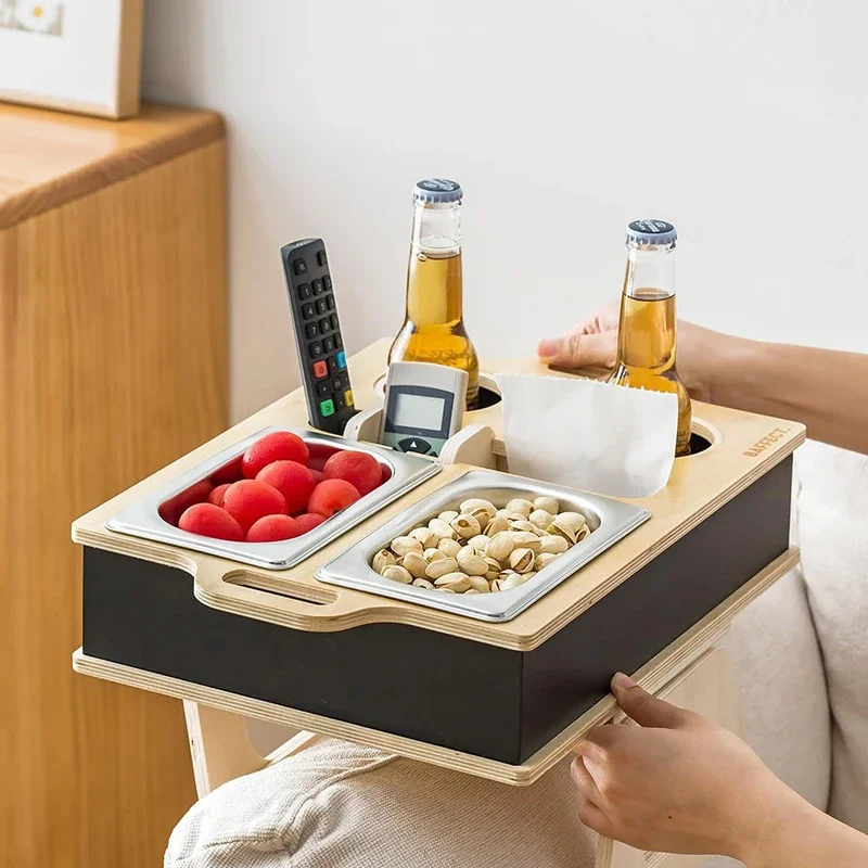 Food Snacks Drinks - 長方形竹トレイデスクトップリモコンホルダースナックバーガートレイ食品ソファスナックボックスソファアームテーブルドリンク&ビールボックス