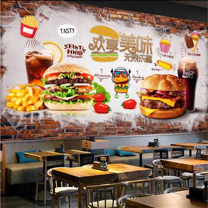Food Snacks Background - カスタマイズされたテキストバーガーフライドポテトコーラ壁紙壁画ファーストフードレストランスナックバーの背景壁紙Papel De Parede