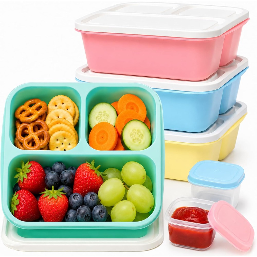 Healthy Snacks Food - 3コンパートメント弁当箱 大人用スナック容器 再利用可能 積み重ね可能 漏れ防止 食事準備用食品保存容器