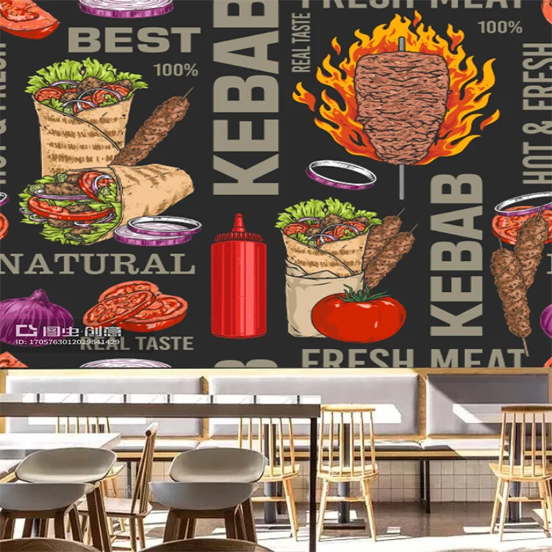 カスタムケバブサイドフードレストランの背景装飾工業用装飾壁画 - Food Snacks Background のレビューと価格