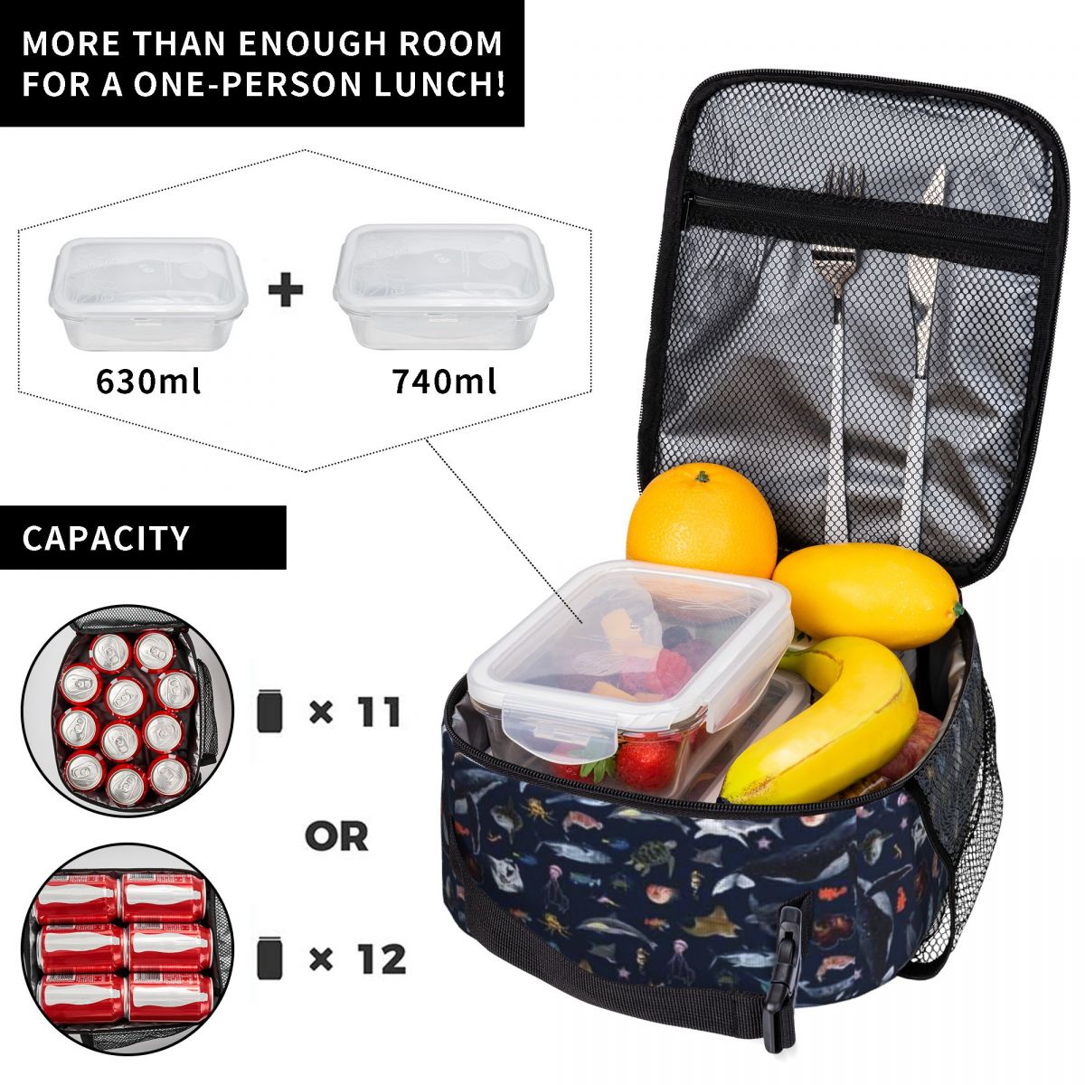 ベストセラー 海洋動物柄（ネイビー）オックスフォード生地保温 - Food Snacks For Hiking のレビューと価格